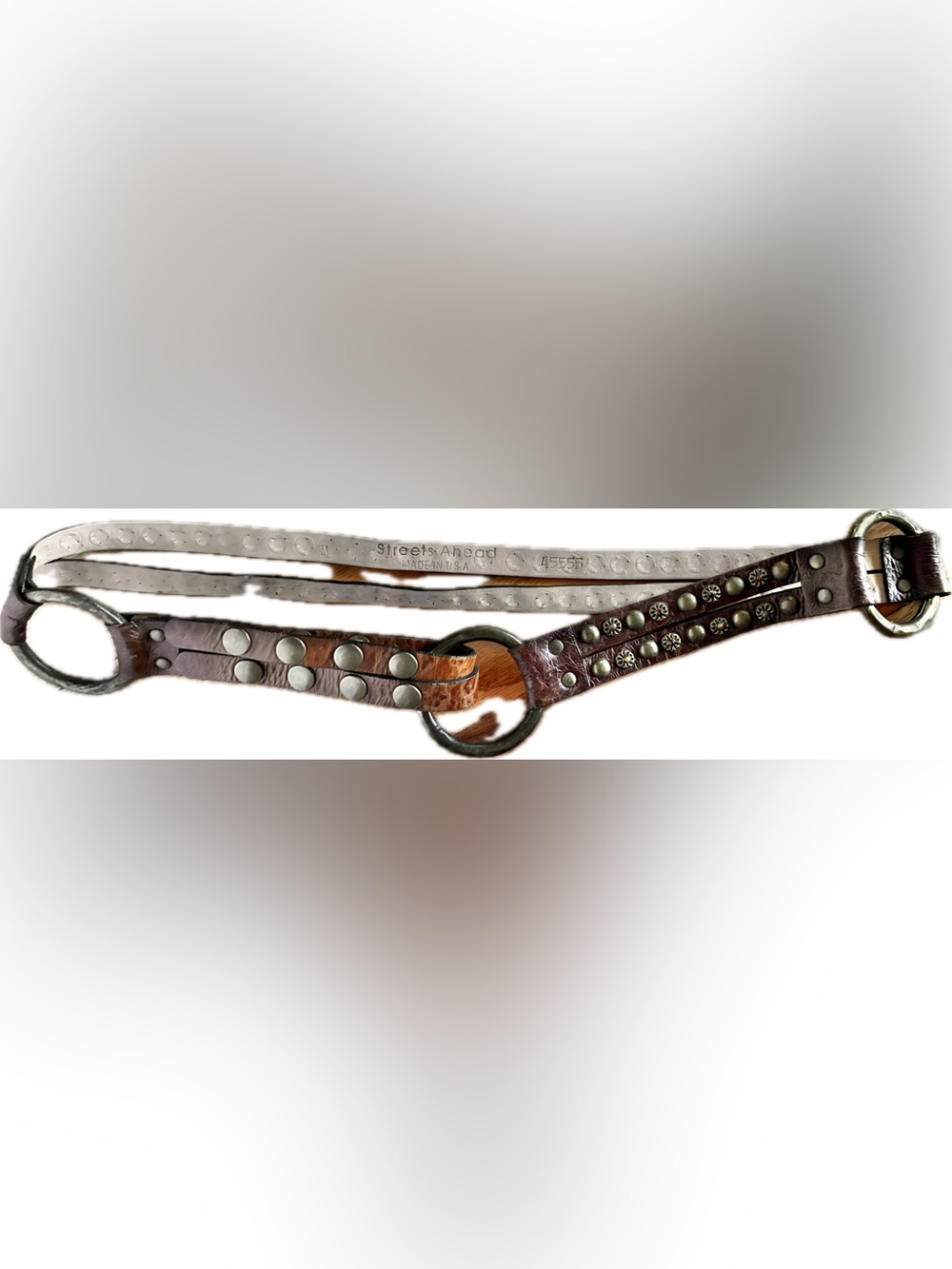Streets Ahead Brown Leather Studded Belt with Brass Rings